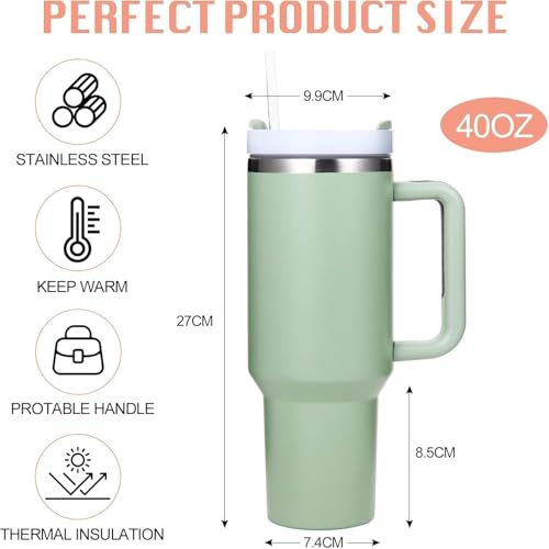 Image of Zephorus Personalized Stainless Steel Tumbler with Handle, 1200ml Capacity, Black Insulated Travel Mug with Straw, Custom Name Design (Green)