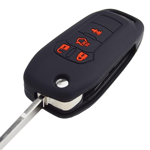 Image of Silicone Rubber Key Fob Cover Protector for Ford Fusion Explorer (Flip Key) N5F-A08TAA 164-R7986 5924003 4 Button Remote Control