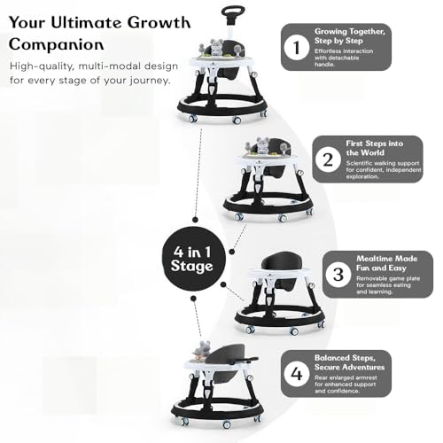 Image of StarAndDaisy Walker for Kids for 6 to 18 Months, Intergrated RGB Lights Baby Walker Boys & Girls with 7 Level Height Adjustment, Walker Baby with Switchable Food & Musical Toy Tray (Black)