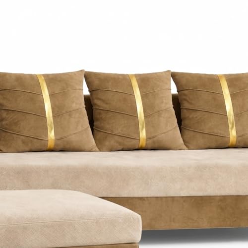 Image of Caviar Plush Comfort Sofa Set | 3 Seater with 2 Ottomans | Luxury Velvet Suede Fabric | Modern Living Room Sofa | Cream - Beige
