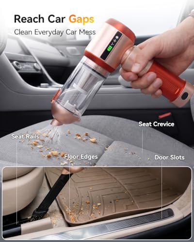 Image of Cordless Handheld Car Vacuum Cleaner 22000PA with Removable Battery | Portable Mini Hand Vacuum, Washable HEPA Filter, LED Light, One Touch Dust Emptying, Gift Kit for Car Home Desk Keyboard