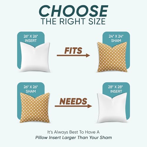 Pillowflex Synthetic Down Pillow Insert - 26x26 Down Alternative, Ultra Soft Large Square European Throw Pillow, Couch Euro Sham, Bed - 1 Decorative Form
