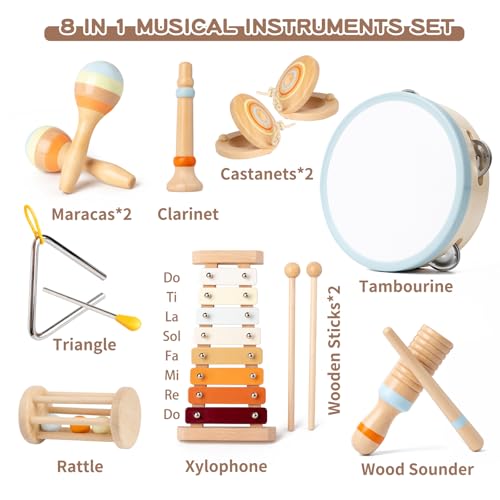 Baby Musical Instruments, Montessori Wooden Toys for Toddlers 1-3, Neutral Colors Percussion Instruments, Modern Boho Xylophone for Kids, Preschool Educational Baby Musical Toys - Image 6