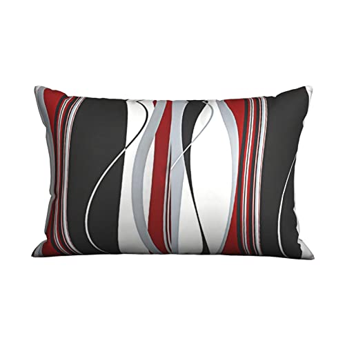 Lot De 2 Taie d'oreiller Motif À Rayures Ondulées Verticales, Rouge, Noir, Blanc Et Gris. Housse De Coussin Modernes Lavable Housse Coussin, pour Voiture,...