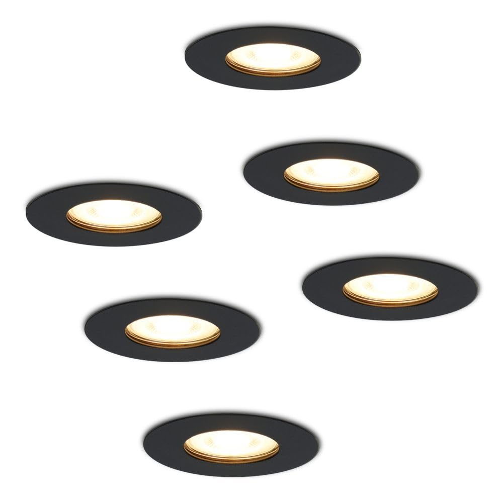 HOFTRONIC - 6er LED Einbaustrahler IP65 Wasserdicht 230V 6x6W 6x600 Lumen Dimmbar GU10 Schwarz 2700K Extra Warmweiß Bad Einbauleuchte Einbauspot für innenbereich und Außenbereich