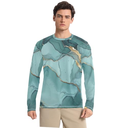 Marble Silver Sage Green Men's UPF 50+ Swim Shirts Slim fit Long Sleeve Men's Sun Shirt Long Sleeve Water Fishing