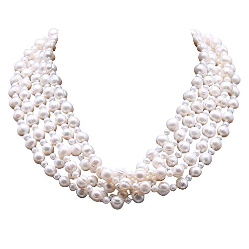 JYX Multi Strand Pearl Necklace 5x10mm White Freshwater Cultured Pearl Necklace for Women 20