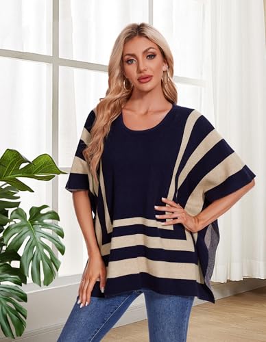 Image of PULI Womens Jacquard Pullover Ponchos Sweater Elegant Shawl Wraps Warm Travel Sweaters for Fall Winter