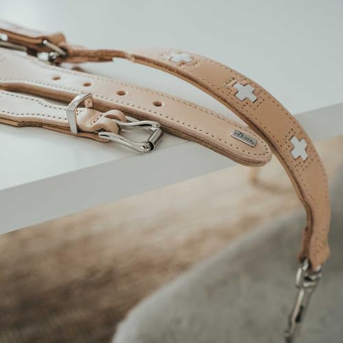 HUNTER Hundehalsband SWISS, Farbe: natur/beige, hochwertiges Rindsleder, handgenäht, schweizer Kreuz, elegantes Design, angenehm weich, komfortabel, langlebig, Made in Germany, Größe: 37