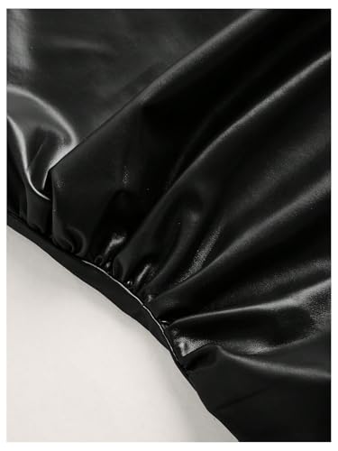Milumia Women's Asymmetrical Faux Leather Top Ruched One Shoulder Sleevelss Y2k Crop Top Concert Outfits3