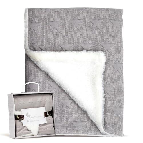 Interbaby - Manta Bebe Recien Nacido | Manta Algodon Bebe y Poliéster, Terciopelo, Suave, Cómoda, Cálida | Manta Meses Bebe 80x110cm, para Cunas, Carritos | Universo + Borreguillo Gris