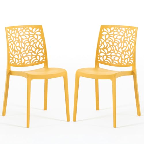 SIEDITI FUORI E DENTRO Chaises en résine avec Fibre de Verre empilables pour intérieur/Cuisine/Salle à Manger et extérieur/Jardin Anna (2 Chaises, Jaune...