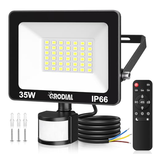 CRODIAL LED Strahler Außen, 35W Strahler mit Bewegungsmelder Aussen 3500LM 6500K, IP66 Wasserdicht,Led Scheinwerfer Außenlampe mit Fernbedienung...