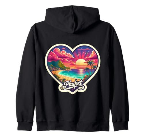 I Love Phuket Cuore Vintage Tramonto Retro Sun Beach Souvenir Felpa con Cappuccio
