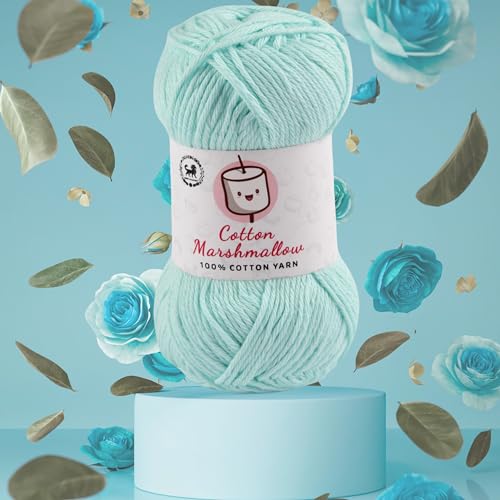 Image of NESTNHAVEN Cotton Marshmallow 100% Cotton Yarn - (50 g, 130 m) - Luxury Yarn for Crochet, Amigurumi, Embroidery, Toys, Garments, Flowers and Hobby Projects (Light Turquoise)