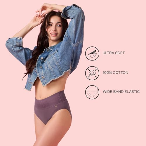 Image of Enamor Cotton Classic, All Day Comfort, High Waist Brief - Breathable, Antimicrobial with Stain Release, Outer Brushed Wide Elastic, Full Coverage - CW01