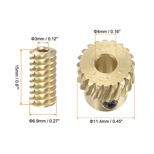 Image of HARFINGTON Worm Gear Set Brass 0.5 Modulus 20T 20:1 Reduction Rate 3mm Hole Diameter Right Rotate Drive Gear Box Wheel Shaft Kits
