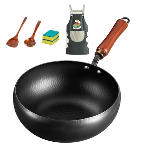 Wok de hierro fundido japonés de 24 cm con tapa y espátula