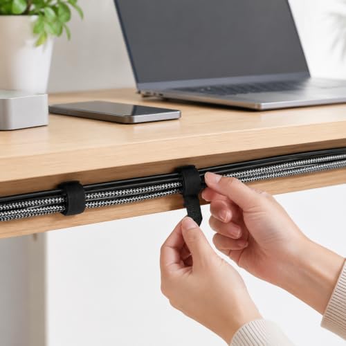 40 unidades de bridas de cable negras reutilizables de gancho y lazo para gestión de cables de escritorio, organizador de computadora debajo del escritorio para oficina en casa y juegos miniatura 5