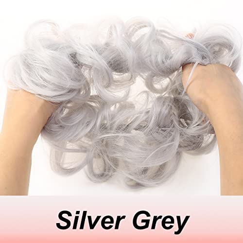 JJstar Messy Hair Bun Curly Wavy Hair Scrunchies Accessories Pieces for Women Girls Synthetic Chignons (Silver Grey) - Image 2