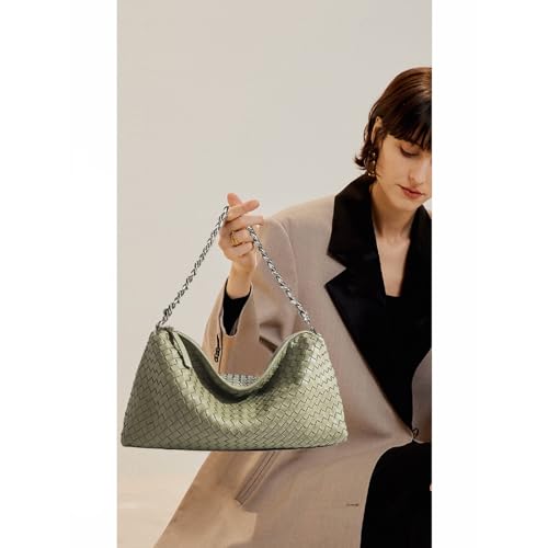 JINMANXUE Woven Bag for Women, Fashion Top Handle Shoulder Bag Soft Vegan Leather Shopper Bag2