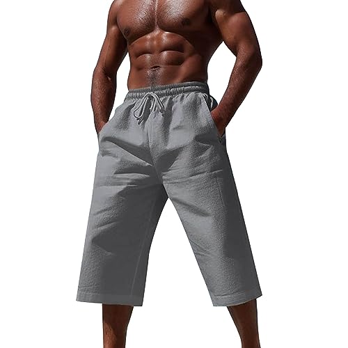 Pantalon leger homme en coton lin respirant et grande taille