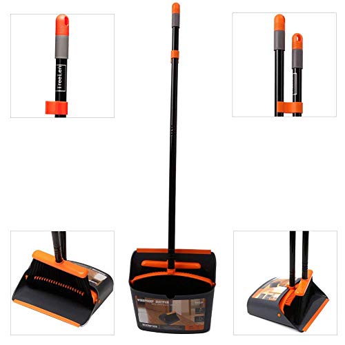TreeLen Broom and Dustpan Set with 52" Long Handle for Home Kitchen Room Office Lobby Floor Use Upright Stand Up Stand Up Broom with Dustpan Combo
