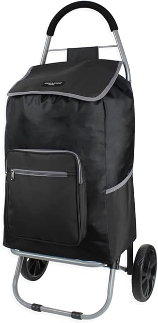 Rocklands London Big Wheels Strong Shopping Trolley Shopping Cart Durable Grocery Bag 60 Litres (Black), L (ST20)