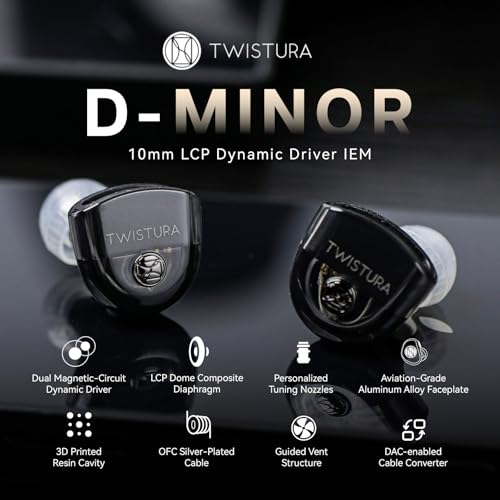 Image of Linsoul TWISTURA D-Minor in Ear Monitor, 10mm Dual-Magnetic LCP Dynamic Driver Earphone IEM, Wired Earbuds with Replaceable Tuning Nozzle, Detachable Cable for Musician Audiophile (Without Mic)