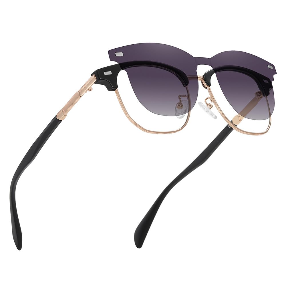 Halbmetall-Clip auf polarisierten Sonnenbrillen für Männer, halbrandlose magnetische quadratische Sonnenbrille für Frauen männlich braun grün
