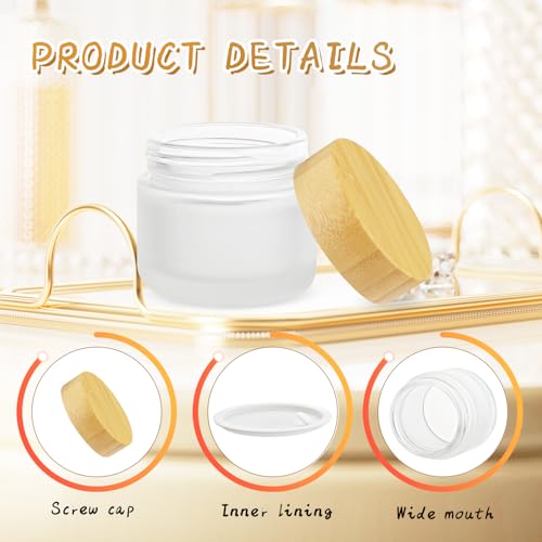 6 Pcs 60 Gram Frosted Glass Cosmetic Jars Small Cream Containers with Bamboo Lids Travel Size Skin Care Containers for Essential Oil Powder Lotion Ointments Facial Scrub3