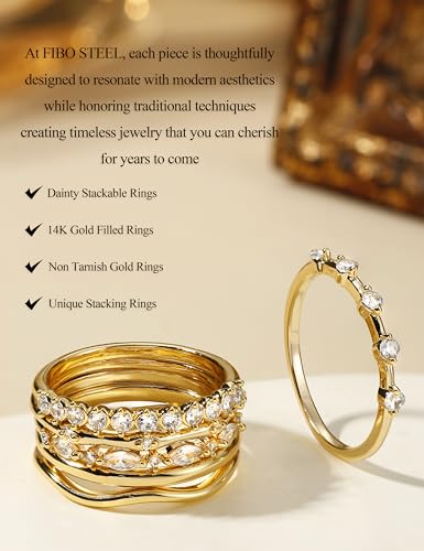 Gold Rings for Women Non Tarnish Stackable Wedding Ring Set Cubic Zirconia Dainty Band Engagement Bands for Her Women's Jewelry Size 5-104