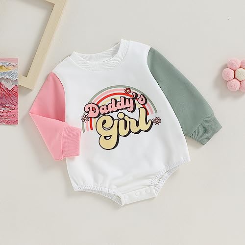 MoZiKQin Baby Girl Bubble Romper Newborn Daddys Girl Block Short Sleeve Onesie Jumpsuit Fathers Day Outfit Cute Clothes4