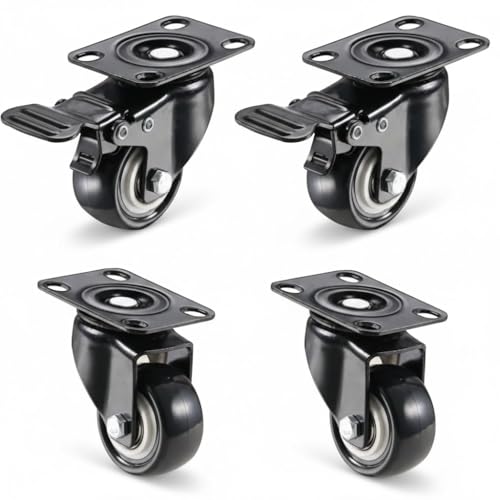 Image of ROLLEASE 1.5 inch 38mm Heavy Duty Caster Wheels | Soft Rubber Swivel Caster with 360 Degree Braking and Locking Furniture | Wheel Casters for Furniture, Baby Bed, Kitchen,Cabinet (Pack of 4) - Black