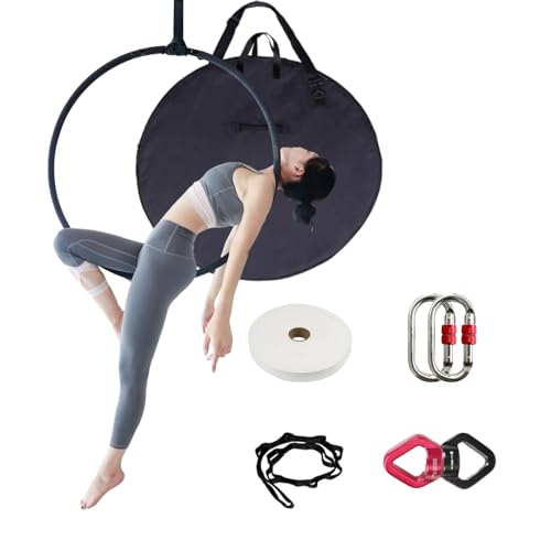 Kunovo Lyra Aerial Hoop Set with Carry Bag ? Anti-Slip Tape, Black Acrobatics Performance Aerial Ring, Single Point Lyra Hoop for Gym/Performing Place (Size : 95 cm (37