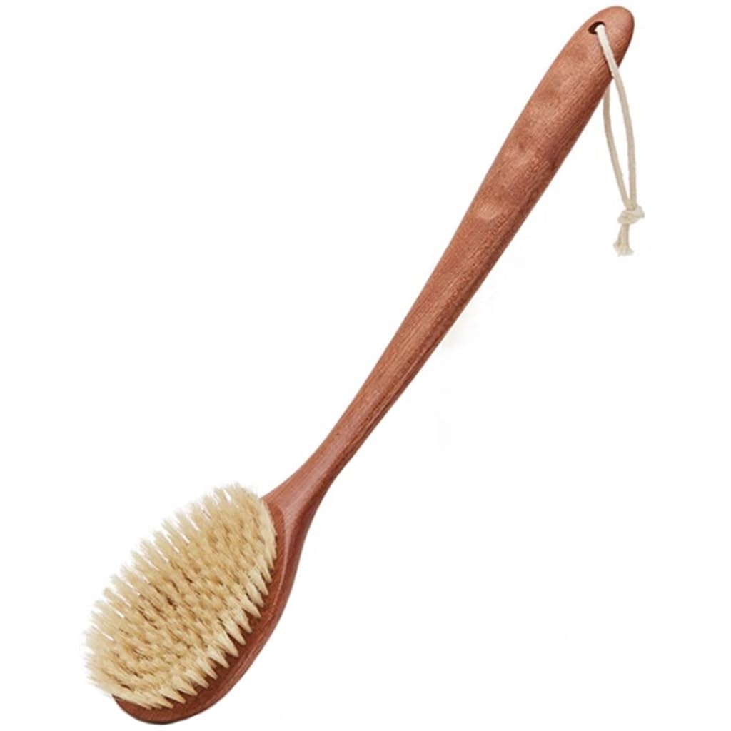 Cepillo De Baño De Ébano con Mango Largo Antideslizante, Cepillo De Espalda De Cerdas Naturales con Cuerda para Colgar, Exfoliación/Masaje, Uso En Seco Y Húmedo(41 * 8cm*1pcs)