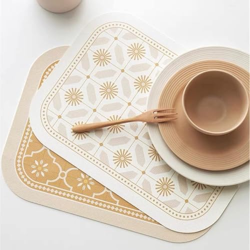 Image of Faux Leather Dining Table Placemats | Heat Insulation & Stain Resistant Waterproof Non Slip Dinner Table Mats | Perfect for Home, Kitchen, Restaurant, Office (Mustard, Set of 6)