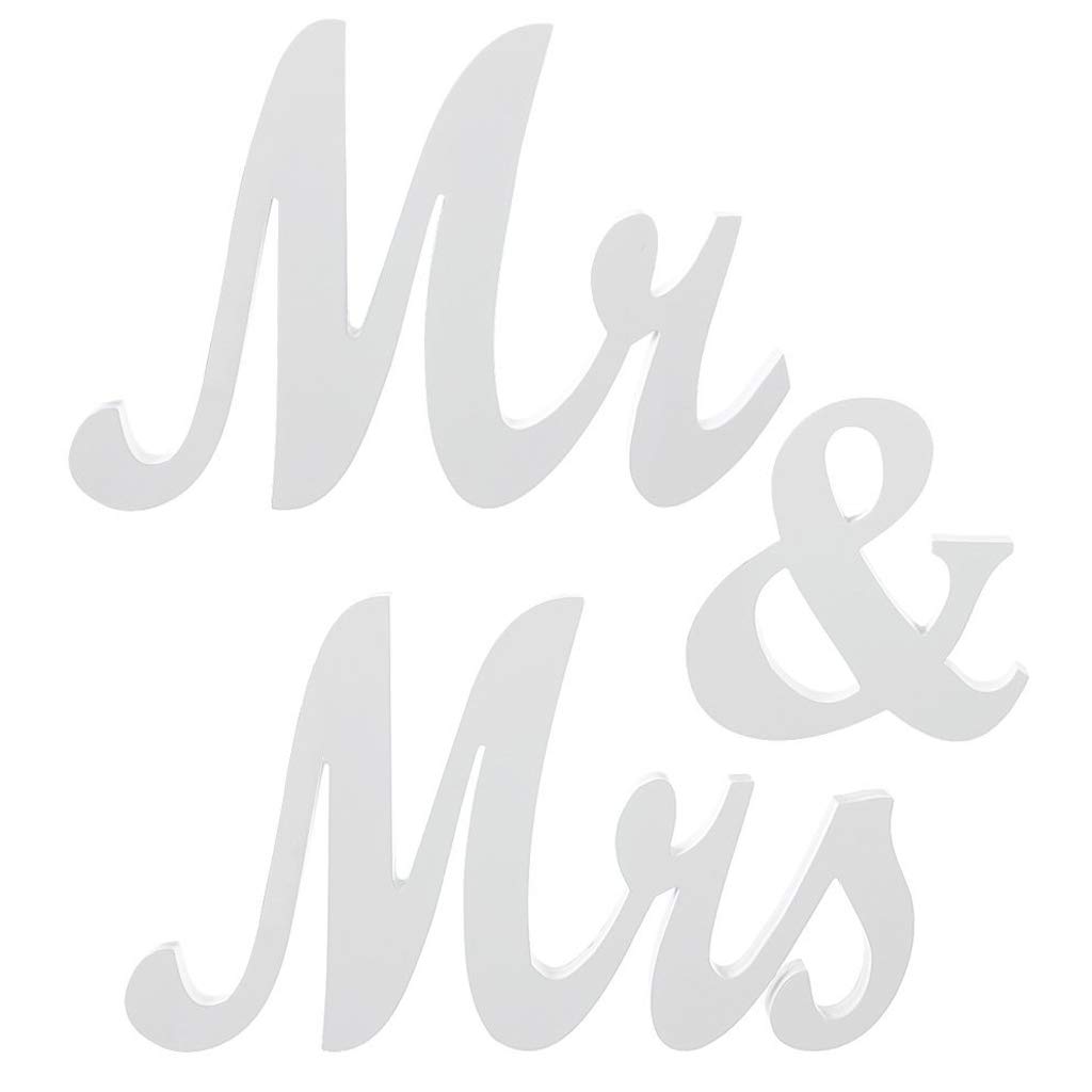 Alnicov Mr and Mrs Signs,Mr & Mrs Wedding Sweetheart Table Decorations,Wooden Freestanding Letters for Wedding Photo Props Party Banner Decoration(White)