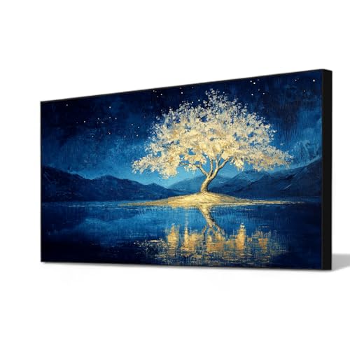 Gold Tree Wall Art Royal Blue Abstract Painting Wall Decor