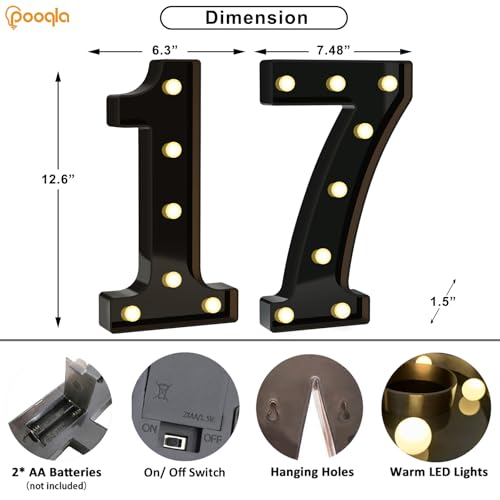Image of Pooqla 17th Birthday Decorations for Boys, Large Black Light Up Numbers | Black Party Decorations, 12.6in Tall Big Marquee Numbers 17th Anniversary Birthday Gift for Boys Wedding Room Decor