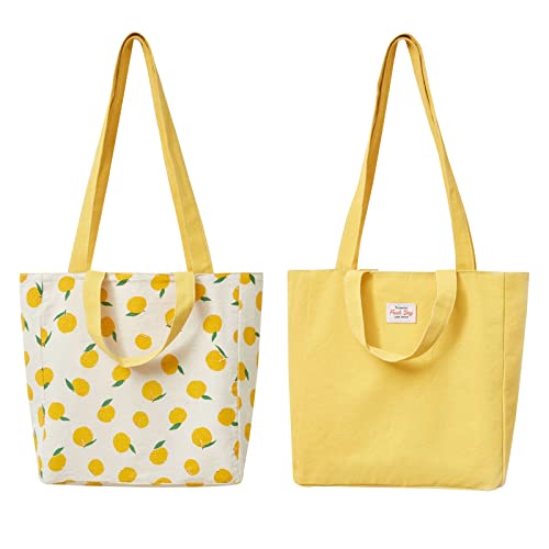 Katoenen canvasDubbelzijdige canvas tas met dubbele draaggrepen herbruikbare boodschappentassen voor boodschappentassen, gereedschap, reizen, strand(Lemon, 31 * 10 * 31cm)
