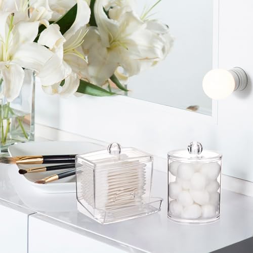 Image of Tbestmax Qtips Holder Bathroom Container, 10oz Big Qtip Dispenser 12oz Cotton Ball Holder, Clear Apothecary Jar Organizer for Storage Cotton Swab, Round Pads, Floss Picks
