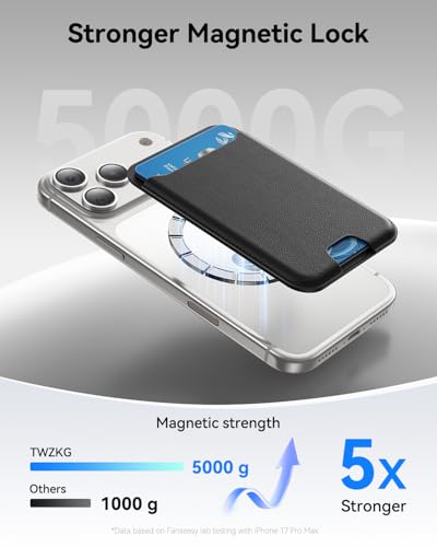 Image of TWZKG for MagSafe Wallet, 3 Cards Holder, Slim Magnetic Phone Wallet for iPhone 17 /16 /15 /14 /13 /12 Pro Max Plus Air Series,RFID Blocking Vegan Leather,Black