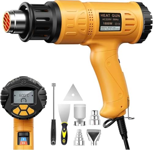 STEUGO Professional Heat Gun 1800W 50- 600 with Large Digital LCD Display Industrial Hot Air Gun Kit Variable Temperature Control Power-On Memory - Conversion Power-Off Delay Function