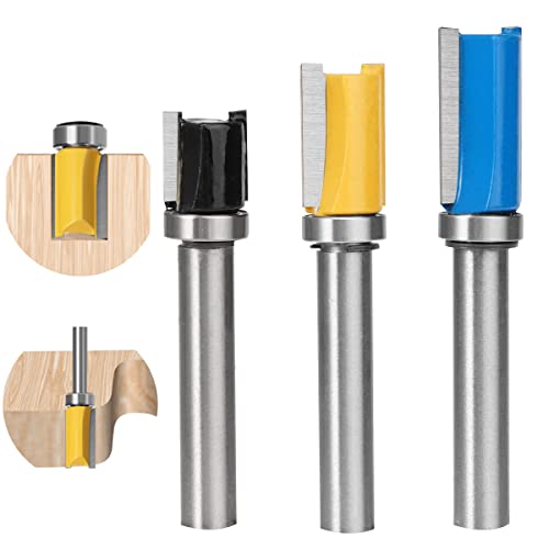 3 piezas Fresas para Madera 8mm, Fresa Recta, Brocas Rectas de Flauta Doble con Rodamiento, Fresas para Router, Router Bits,...