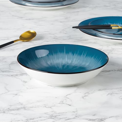 Waterside 12pc 2 Tone Blue Star Porcelain Dinnerware Set, 4 Dinner Plates, Side Plates and Bowls - Image 4
