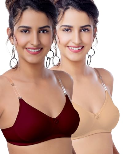 Image of Brida Monica Women's Wide Strap Bra - Soft Hosiery Cotton, Non-Padded, Wireless, Seamless Full Coverage T-Shirt Bra