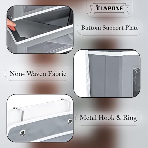 Image of CLAPONE Over the Door Organizer /Large Pockets - Anti-Tilt Hanging Storage for Bedroom /Closet Door Storage /Bathroom /Pantry /Nursery /Bedroom (Grey, 5 Shelf Hanging Door)