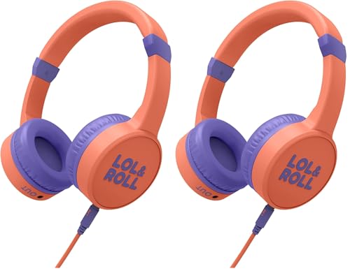 Energy Sistem LOL&Roll Pop Kids Headphones (Music Share, Cable de Audio extraíble, Volumen máximo de 85 dBs, Micrófono)- Naranja (Paquete de 2)