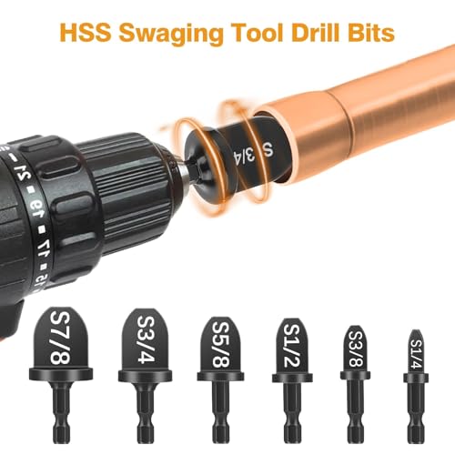 Image of 15 PCS Copper Swaging Tool HVAC, HVAC Tools with Swaging Drill Bit Set, Copper Pipe Swage Tool, Bit Holder Keychain, 1 /4, 3 /8, 1 /2, 5 /8, 3 /4, 7 /8